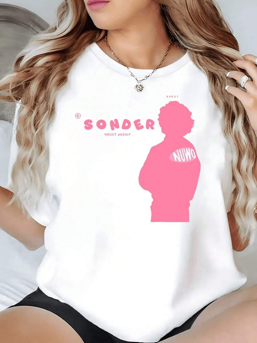 Silueta rosa que simboliza la singularidad y la conexión humana en un mundo diverso resaltando la fuerza interior y la empatía femenina camiseta de mujer 220g casual moderna - Blanco - Ver 1
