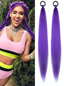 2pcs/Set 26-Inch Ombre Straight Hair Extensions With Elastic Headband, Suitable For Daily Wear, Halloween, Christmas, New Year Costume Parties - Multicolor - View 2