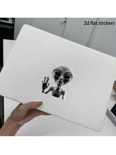 1 adet 6,3 inç uzaylı şeklinde çıkartma, eğlenceli kendinden yapışkanlı çıkartma, asimetrik şekil, araba, dizüstü bilgisayar, pencere, duvar için uygun, tek kullanımlık dekoratif çıkartma, yaratıcı uzaylı çıkartması, parti dekoru, bayram hediyesi.