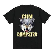 Dumpster Wolf Funny Meme Graphic Print Tee Shirt Men Women Casual High Quality Cotton T-Shirts Male Humor Oversized T Shirt Tops - màu đen - Xem 8