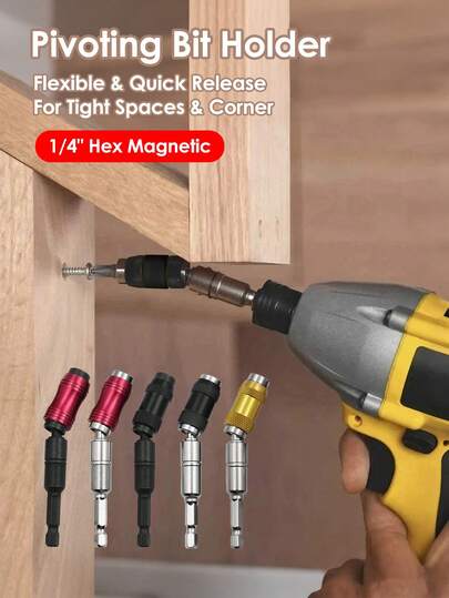 1Pc Pivoting Drill Bit Holder, 1/4" Hex Magnetic Flexible Screwdriver Bit Extension, Quick Release Bendable Extender For Tight Spaces & Corner