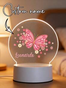 1pc Customized Name Creative Gift, Pink Butterfly & Floral 3D Illusion LED Night Light, Warm Light Birthday Gift, Decoration For Anniversary, Valentine's Day, Mother's Day, Children's Day, Birthday, Father's Day, Graduation, Wedding, Housewarming, Home, Office, Dining Room, Living Room, Bedroom, Tea Room, Valentine's Day Decor, Slow Life, Customized Craft, Retro, Holiday Calendar,Home Decor Living Room , Industrial - Multicolor - View 2