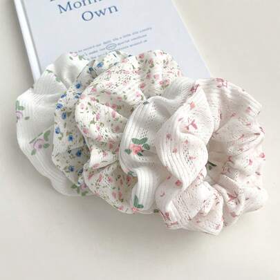 5pcs Multi-Color Floral Scrunchies, Sweet Girl Style Hair Ties, Suitable For Daily Use