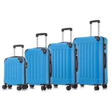 YONSLY 4-Piece Wheeled Suitcase Set With 360° Wheels, Combination Lock, Robust Double Zipper, Mesh Pocket, Soft Rubber Handle, 16/20/24/28 Inch Trolley Suitcase, Hard Shell Carry-On Luggage Set (4-Piece Set, S, M, L & XL) - 藍色 - 查看 8