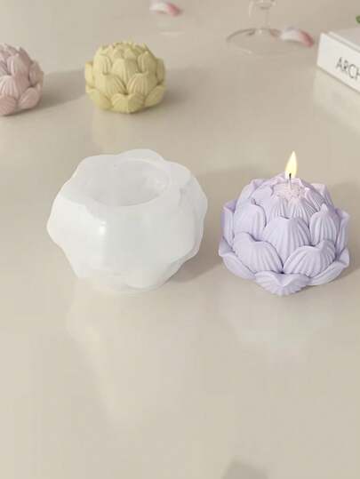 3D Lotus Bud Candle Silicone Mold, Heat Resistant & Easy Release, Handmade DIY Fragrance Candle, Lotus Bud Aroma Stone, Plaster Resin Soap Mold, Non-Stick Reusable Mold, Buddhist Zen Home Decor, Craft Gift Tool
