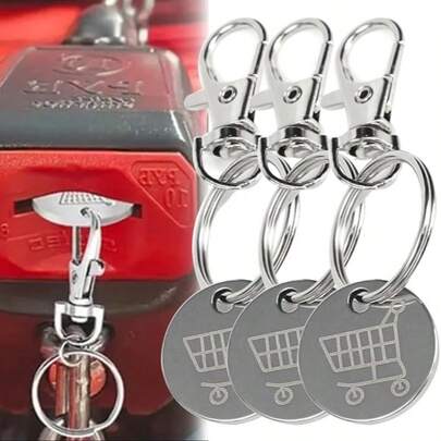 1/3 Paquetes de fichas para carrito de supermercado, llavero de metal de acero inoxidable, decoración de llavero con llave para desbloquear el carrito de compras, accesorios de llavero