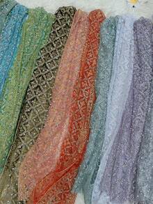 1PC New Dai Women's Party Collection: Sparkling Beaded Shawl Non-Shedding Sequin Shawl, Headscarf, Scarf Music Festival Glitter Accessory - Multicolor - View 5