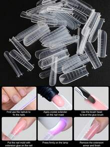 48 pièces de moules à ongles carrés en forme de cercueil, de couleur double. Convient pour la construction rapide de manucure en gel, bandes d'extension d'ongles artificiels à couverture complète, outils de conception d'art des ongles - Transparent - Voir 1