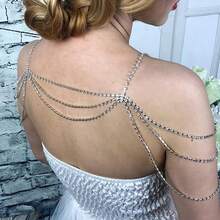 European And American Cross-Border Fashion Sexy Sparkling Diamond Chest Chain, Multi-Layer Tassel Necklace, High-End Crystal Versatile Shoulder Chain, Body Chain - Vàng - Xem 6