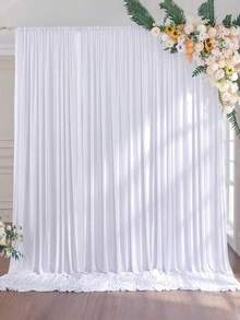 1pc/2pcs White Wedding Backdrop Curtain, White Milk Silk Backdrop Curtain, White Polyester Photography Background For Wedding Party Ceremony Stage Decor, Bridal Party, Anniversary Party Stage Decor, Shower Birthday Party Home Room Photo Backdrop Decor White Satin Party Curtain Background Decoration,Christmas New Year Photograph Props - White - 查看 2