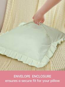 1pc Honeymoon Series Ruffled Quilted Throw Pillow Cover - Made Of Polyester Velvet Fabric, Romantic French Style Ruffled Pillow Cover (Pillow Insert Not Included), Envelope Closure, Wrinkle Resistant, Machine Washable, Oeko-Tex Certified, Light Green - Light Green - View 4