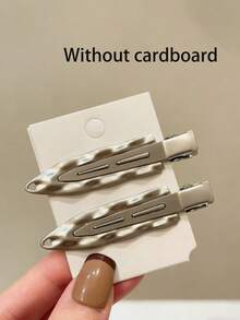 2PCS Silver Metallic Surfboard Textured Duckbill Clip Personalized Fashion Hair Clip - Silver - View 6