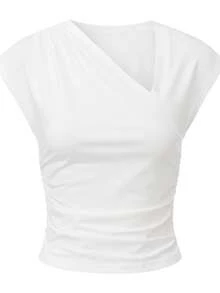 Áo croptop không tay cổ chữ V màu trắng ARA CHIC dành cho nữ, kiểu dáng quấn, xếp ly, ôm sát, gợi cảm, thích hợp mặc hàng ngày, đi làm, đi nghỉ mát, mùa hè. Hàng mới về. - trắng - Xem 5
