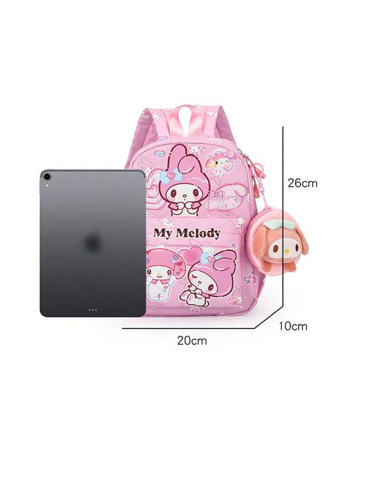 SANRIO Cute Kindergarten Backpack - Cartoon Print Girls' Fashion Shoulder Bag, Large Capacity Lightweight Student Schoolbag, Odorless Fabric, Reinforced Stitching, Scientific Storage Compartments, Suitable For Leisure Travel Outdoor Activities Daily Use, Anti-Slip Chest Buckle Reflective Design For Safety And Comfort - Multicolor - View 3