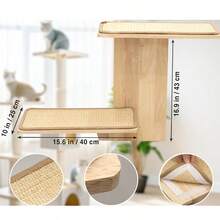 Trụ cào móng cho mèo treo tường 2 tầng bằng sợi sisal có chỗ đậu, giá đỡ cây leo bằng gỗ nổi cho mèo. - Màu be - Xem 2