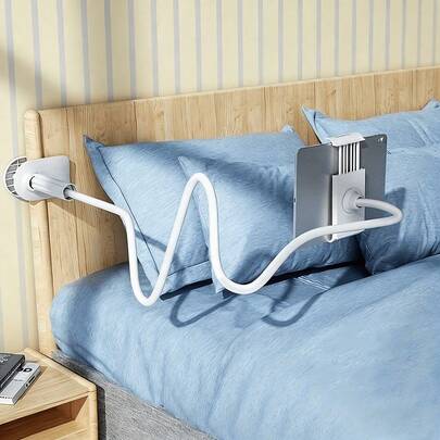 360°旋转通用手机平板支架 - 柔性鹅颈支架，带双夹和螺旋底座，防滑设计，适用于4-12英寸智能手机、平板电脑和电子阅读器 - 兼容，适用于家庭和办公室使用