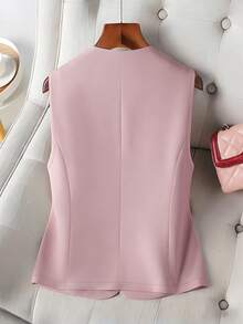 Áo khoác blazer nữ không tay, cài một hàng khuy, kiểu dáng thường ngày, thích hợp cho mùa xuân và mùa hè. - Bụi hồng - Xem 2