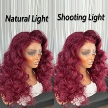 13x4 Kanekalon Futura Burgundy Lace Front Wig, Heat Resistant Synthetic Hair, 18 Inch Long Wavy No Glue Half Hand-Tied Natural Hairline Pre-Plucked, 150% Density, Fashionable For Women & Girls, Party, Vacation, Makeup, Daily Wear - Burgundy - View 7