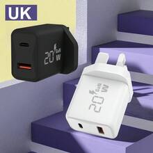 Cargador de pared de carga rápida GaN 20W PD Dual Type-C 1C1A con enchufe del Reino Unido, cargador rápido compatible con iPhone 12/13/14/15/16/17/Pro/Pro Max/Plus/X/SE3 Pro, Galaxy S25/S24 y otros dispositivos para el Día de los Caídos y el inicio del verano - Ver 3