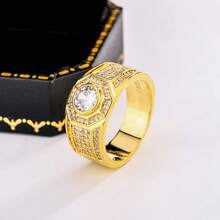 Nhẫn mạ vàng sang trọng cổ điển đính đá Cubic Zirconia, món quà trang sức dành cho nam giới, thích hợp cho tiệc tùng và đám cưới. - Vàng - Xem 6