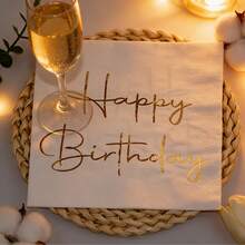 20/40/60 chiếc, Khăn giấy ăn cao cấp tối giản, nền trắng, in chữ "Chúc mừng sinh nhật" bằng nhũ vàng, 2 lớp, khăn giấy sinh nhật màu trắng và vàng, khăn ăn cocktail có dập nổi vàng, thích hợp dùng làm khăn ăn trưa trên bàn tiệc sinh nhật, kích thước 13*13 inch. - Nhiều màu - Xem 5