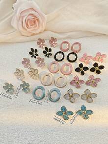 3/6 Pairs Elegant Minimalist Women's Earring Set, Multi- Summer Jewelry Set, Random Mixed Styles, Covering All Your Summer Outfit Needs! This Summer Jewelry Earring Set Includes Various Refined Earring Designs Such As Geometric, Round, Square, And Large Floral, In A Random Mix Of Black, Green, Red, And White Colors. The Simple Yet Dynamic Designs Exude Elegance And Personalized, Perfectly Complementing Summer Outfits. - Multicolor - View 7