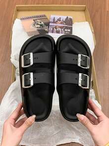 Sandal đế dày có khóa cài dành cho mùa hè đi biển - màu đen - Xem 4