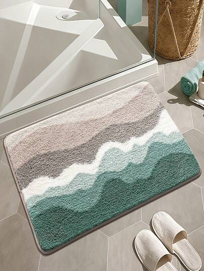 1 件装简约沙滩风浴室垫，防滑吸水，适用于浴室地板、盥洗台、浴缸、淋浴区和家居装饰。