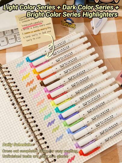 1 Set/5 Pieces. Dual-Ended Highlighter, A Must-Have For Back-To-School Season. Dual-Ended Light-Colored Highlighter, Fluorescent Marker, Can Be Used For Coloring, Drawing Lines, And Highlighting. Dual-Ended Tip.Evidenziatori.Marca Texto.Highlighters Pens