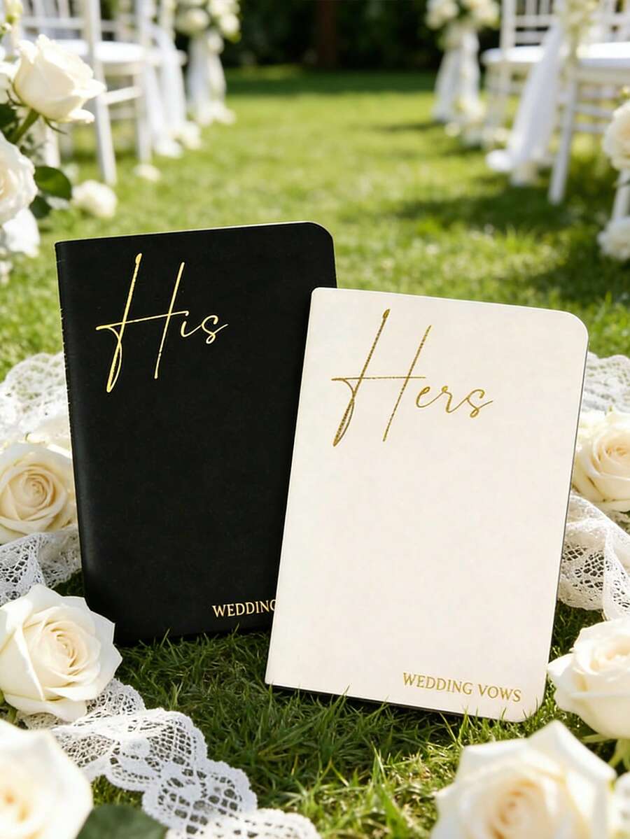 两本婚礼誓词簿，男女款，烫金字体，50页，提供充足的空间书写誓词，是您婚礼的完美用品和装饰品
