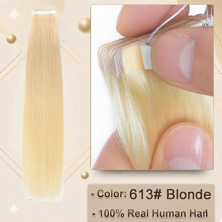 Human Hair Tape-In Extensions In Shade 613 Blonde Remy Human Hair Extension 20pcs Per Pack Featuring Seamless Skin Wefts For Straight Hair - S613 - View 1