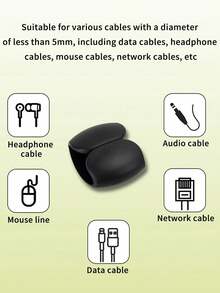 15pcs Black Cable Organizer Clips, Minimalist Multi-Function Wire Winder Clips For Earphones, Chargers, Data Cables - Black - View 4