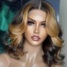 Uveous 4/27 Highlight Short Bob Body Wave Wigs Human Hair 13x4 Honey Blonde Lace Front Wig Human Hair Ombre Body Wave Short Human Hair Wig - S4/27 - 查看 1