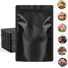 50个装可重复密封咖啡草药粉拉链包装袋，防异味扁平袋，哑光黑色小号铝箔拉链袋 - 黑色 - 查看 1