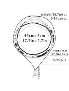 3pcs Fashionable Minimalist Shell Pendant Necklace Set, Black & White Ceramic, Suitable For Daily Wear & Vacation - Black and White - View 5