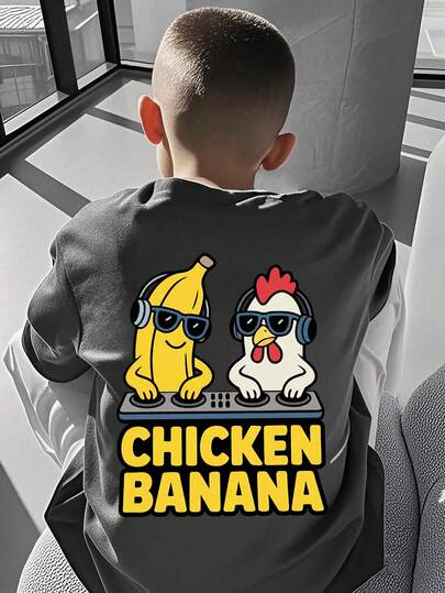 Tween Boy Casual Funny Print Crew Neck Short Sleeve T-Shirt, Summer Top