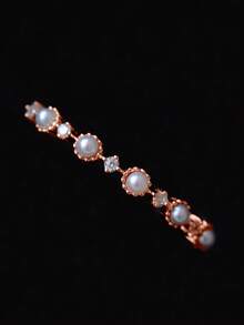 BALMORA 1枚S925纯银极简珍珠戒指，女士小巧精致立方氧化锆镀金戒指 - 玫瑰金 - 查看 3