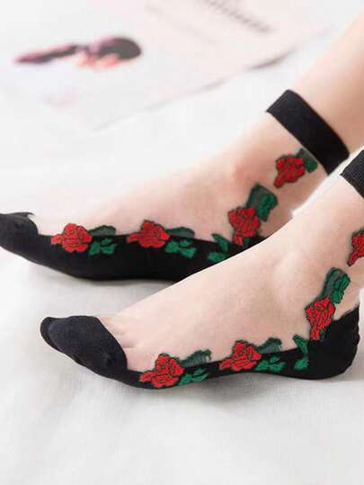 5 Pairs Of Summer Thin Tube Socks For Women, Lace Transparent Glass Stockings, Comfortable And Breathable Crystal Socks