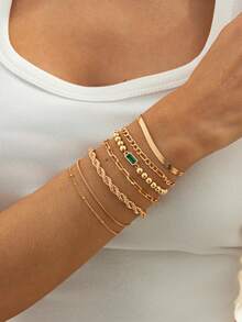 Bộ 7 vòng tay charm đính đá CCC hình học thanh lịch, trang sức cao cấp cho đám cưới, tiệc tùng, kỳ nghỉ, thường ngày, phong cách đường phố, quà tặng cho phụ nữ và các cặp đôi. - Vòng đeo tay - Xem 2