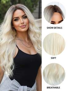 渐变色24英寸中分长卷发假发，优雅时尚，适合女性佩戴，采用耐热合成纤维机织而成，适合日常佩戴、旅行、派对和节日场合，是送给女孩的理想节日礼物。 - 漸變金色 - 查看 8