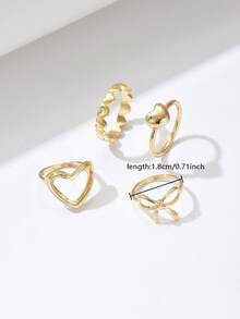 Multi-Piece Heart & Bow Minimalist Fashion Metal Rings, Versatile Daily Wear - B009 - View 3