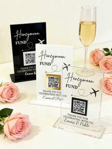 Placa personalizada para fondo de luna de miel (con código QR) - Soporte de exhibición de acrílico con código QR y texto personalizables, disponible en varios tamaños y colores. Construcción de acrílico resistente con diseño de código QR en 3D. - Multicolor - Ver 2