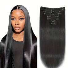 Straight Clip In Hair Extensions Real Human Hair 8Pcs Remy Human Hair Clip Ins For Women Natural Soft Human Hair 100g 22inch #1B Natural Black - Natural Black - 查看 1