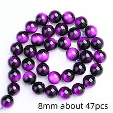 1串6/8/10毫米天然虎眼石珠子，彩色天然玛瑙宝石隔珠，散珠，适用于珠宝制作DIY时尚手链、项链、耳环 - 虎眼石 - 查看 19