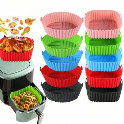 3件套硅胶空气炸锅内衬，可重复使用的硅胶内衬，空气炸锅硅胶烤盘，防油空气炸锅篮架配件，兼容Tower空气炸锅，COSORI