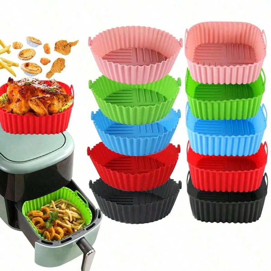 3 miếng lót nồi chiên không dầu bằng silicon, lót nồi chiên không dầu bằng silicon tái sử dụng, khay nướng silicon chống dầu mỡ cho nồi chiên không dầu, phụ kiện giá đỡ rổ chiên không dầu, tương thích với Tower, COSORI - Nhiều màu - Xem 1