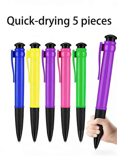 5pcs/Set Extra Large Ballpoint Pens, 28.7cm Super Big Size Round Ballpoint Pens, Unique Office Supplies, Suitable For School, Plastic Design With Extra Large Ballpoint Refill, Great For Writing And Drawing, Erasable, Back To School