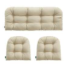 Cojines de Mimbre para Uso Exterior e Interior Todo Tipo de Clima 3 Piezas 1 sofá de Dos plazas y 2 Cojines Impermeables en Forma de U para Muebles de Patio sofá de Mimbre y Color Beige - Beis - Ver 7