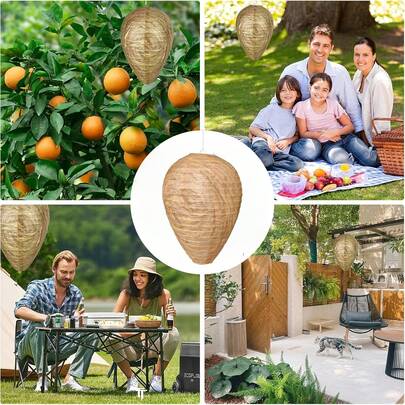 1个仿真黄蜂巢，22x28厘米悬挂式纸质黄蜂驱避器，适用于房主和园艺爱好者，天然户外黄蜂控制，无需维护，质朴简约的庭院、后院和门廊装饰，夏季花园必备礼品