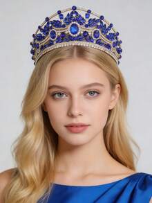 1件奢华优雅水晶水钻皇冠发饰，新娘婚礼头饰 - 彩色 - 查看 3